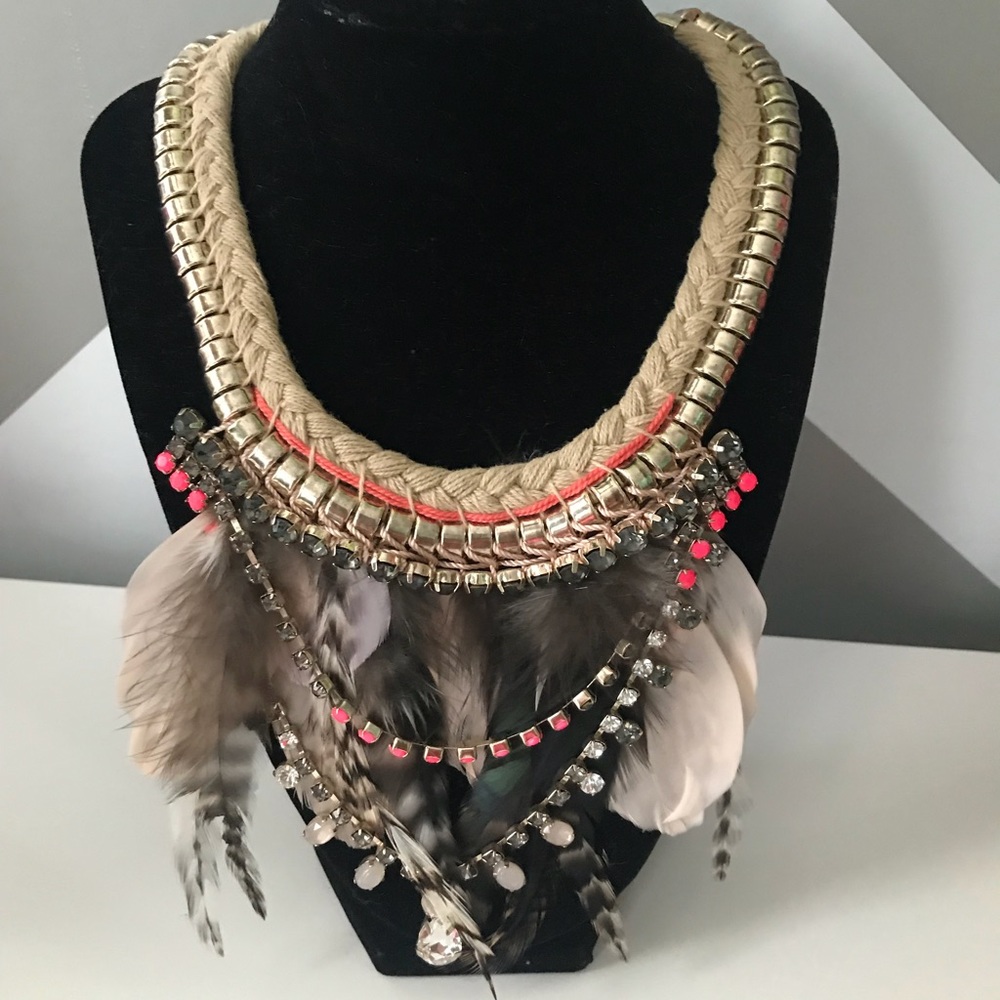Express Feather/ Chain Statement Necklace - image 1